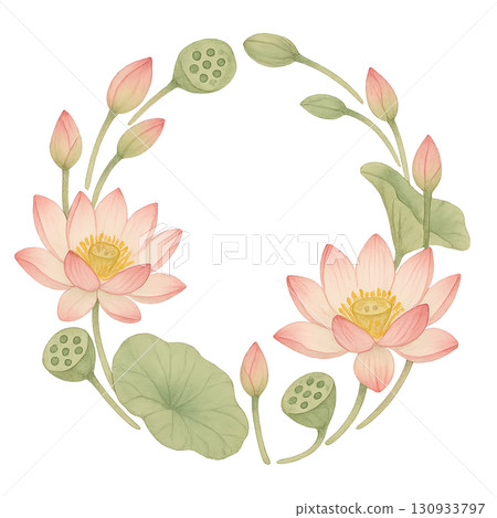 Lotus wreath with leaves for mid autumn festival on transparent background 130933797