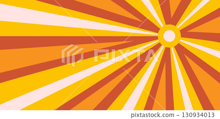 Abstract retro background with sun and radiating orange, yellow and red rays. Groovy sunrise ray vector design, great for posters or vintage themed graphics Abstract retro background with sun and radiating orange, yellow and red rays. Groovy sunrise ray vector design, great for posters or vintage themed graphics 130934013