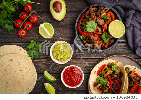 Fajitas, beef meat slices Fajitas, beef meat slices 130934035