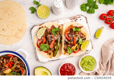 Fajitas, beef meat slices Fajitas, beef meat slices 130934039