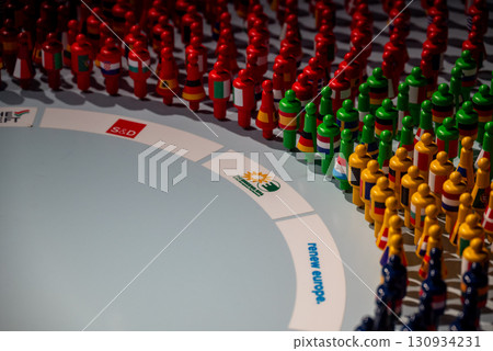 Colorful toy figures representing political groups in European Parliament, in the European Quarter of Brussels, Belgium 130934231