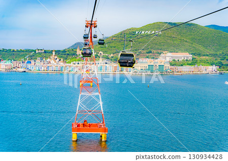 Cable car over the sea. Cable car over the sea. 130934428