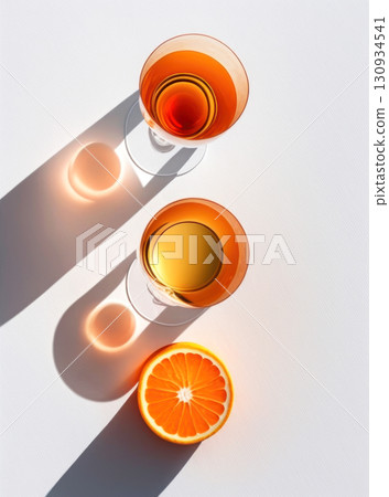 Soothing sunlight casting elegant shadows on a refreshing beverage setup 130934541