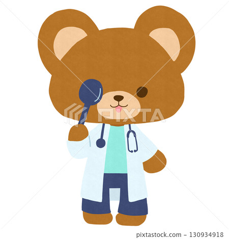Illustration of a bear hiding one eye with an eye shield 130934918