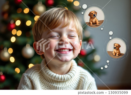 A boy dreams of a dog for the New Year 130935099