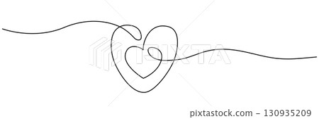 Continuous line art with double hearts nested inside illustration Continuous line art with double hearts nested inside illustration 130935209