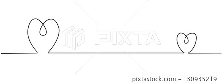 Two minimalist continuous line hearts connected by straight line illustration 130935219