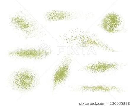 Matcha powder. Green tea, dust splash isolated closeup texture, detox drink, dry moringa herbal ingredient. Chlorella healthy plant medicine. Matcha herb vector realistic set Matcha powder. Green tea, dust splash isolated closeup texture, detox drink, dry moringa herbal ingredient. Chlorella healthy plant medicine. Matcha herb vector realistic set 130935228