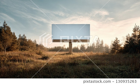 Blank Billboard in Nature Surrounded by Scenic Forest Landscape 130935263