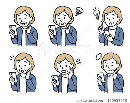 [各種表情] 拿著智慧型手機的老年婦女 130935338