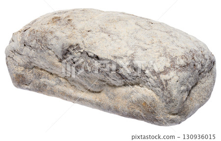 Loaf of rye bread generously sprinkled with flour, isolated background 130936015