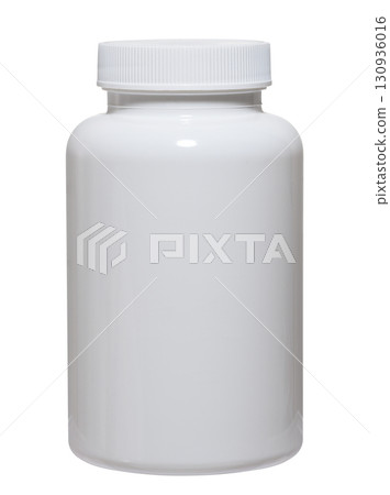 White plastic jar with ribbed lid, isolated background 130936016