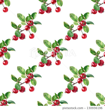 Nature seamless pattern featuring watercolor lingonberry bunches with wild charm. Perfect for foraging blogs and natural projects 130936196