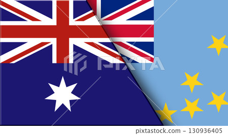 Flags of Australia and Tuvalu. Australian and Tuvalu National flags on Fabric Flags of Australia and Tuvalu. Australian and Tuvalu National flags on Fabric 130936405