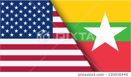 Flags of USA and Myanmar. United States and Burmese, Burma National flags 130936448