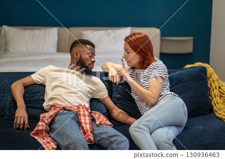 African american man caucasian woman discussing problems in relationships. 130936463