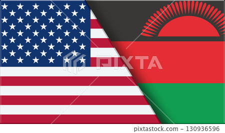 Flags of USA and Malawi. United States and Malawian National flags on Fabric 130936596