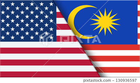 Flags of USA and Malaysia. United States and Malaysian National flags 130936597