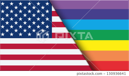 Flags of USA and LGBT. United States and LGBTQ Flag of sexual diversity. Flags of USA and LGBT. United States and LGBTQ Flag of sexual diversity. 130936641