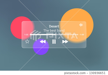 Glass music audio player ui. Media transparent music player design digital interface. Glass music audio player ui. Media transparent music player design digital interface. 130936651