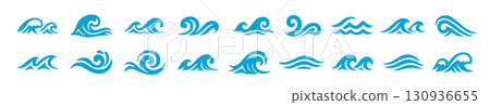 Vector sea wave icon. Water ocean shape wave silhouette element flow logo symbol design 130936655