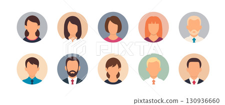 Avatar people face icon. Person man portrait icon. Business vector avatar woman head flat cartoon 130936660