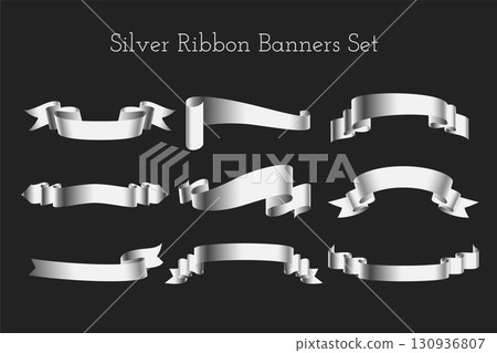 set of silver ribbon element banner design 130936807
