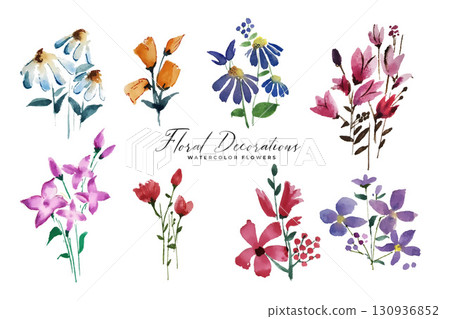 eye catching set of watercolor floral bouquet element background design eye catching set of watercolor floral bouquet element background design 130936852