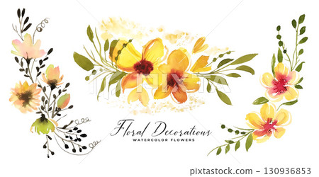 watercolor style lovely blossom flourish bouquet element in set 130936853