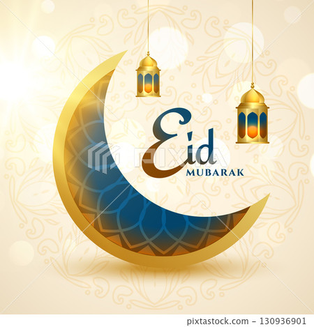muslim festival eid mubarak greeting card with crescent and lantern muslim festival eid mubarak greeting card with crescent and lantern 130936901