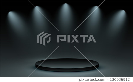 empty 3d podium stand dark background with glowing spotlight effect empty 3d podium stand dark background with glowing spotlight effect 130936912
