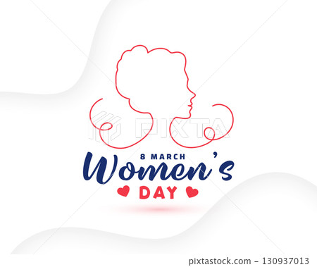 happy womens day greeting card with line art female face happy womens day greeting card with line art female face 130937013