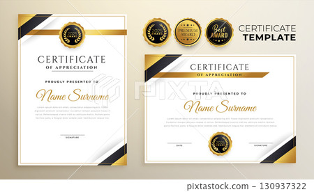 set of golden certificate of appreciation template for honor or gratitude set of golden certificate of appreciation template for honor or gratitude 130937322