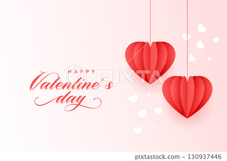happy valentines day background with paper hearts in hanging style happy valentines day background with paper hearts in hanging style 130937446