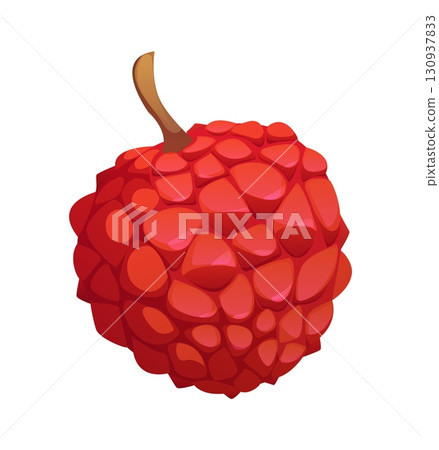 Cartoon tropical ripe raw lychee fruit. Isolated vector whole small round tropical plant with rough pink red skin and juicy translucent flesh inside. Natural exotic sweet dessert, nutritious food 130937833