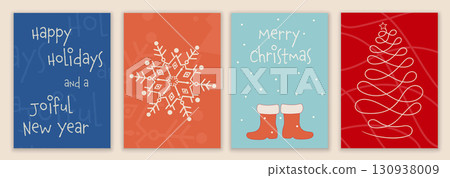 Minimal Christmas greeting card set with festive poster templates in modern holiday style Minimal Christmas greeting card set with festive poster templates in modern holiday style 130938009