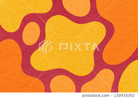 Abstract yellow, red and orange background with amorphous shapes and spots, paper texture in flat organic design 130938302