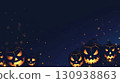 Halloween illustration of a floating jack-o'-lantern and light particles on a black background 130938863