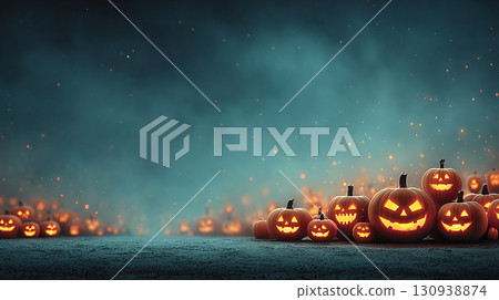 Halloween jack-o'-lantern and a fantastic blue night sky 130938874
