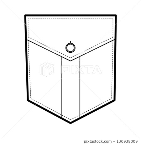 Angled Jeans Top-stitched Patch with Flap Pocket technical fashion illustration. Flat apparel template front view. Angled Jeans Top-stitched Patch with Flap Pocket technical fashion illustration. Flat apparel template front view. 130939009