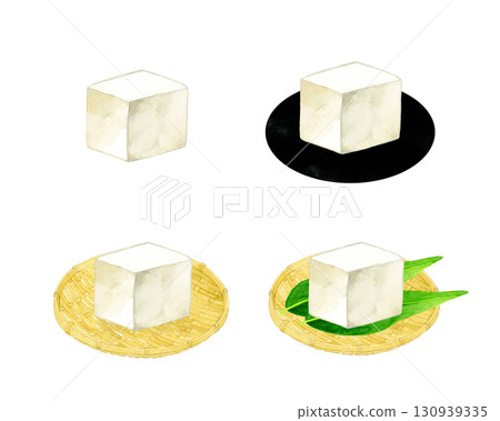 Tofu and cold tofu set - Hand-drawn watercolor illustration of Japanese cuisine 130939335