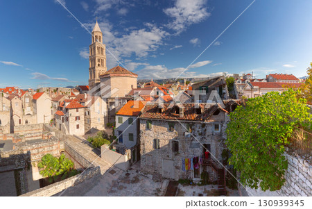 Old town rooftops and bell tower in Split Croatia 130939345