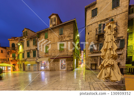Old stone buildings in Split Croatia at night 130939352