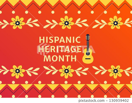 Hispanic heritage month background with guitar and flowers 130939402
