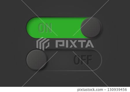 Vector Black Toggle Switch Set on Black Background. Realistic Toggle Switch. On Off Button, Modern Toggle Switch for User Interface, App, Web, Settings, Technology. UI Element, Control Panel Vector Black Toggle Switch Set on Black Background. Realistic Toggle Switch. On Off Button, Modern Toggle Switch for User Interface, App, Web, Settings, Technology. UI Element, Control Panel 130939456