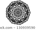 Intricate black-and-white mandala with symmetrical geometric and floral patterns. Ideal for meditation, tattoo design, or spiritual-themed artwork. Intricate black-and-white mandala with symmetrical geometric and floral patterns. Ideal for meditation, tattoo design, or spiritual-themed artwork. 130939590