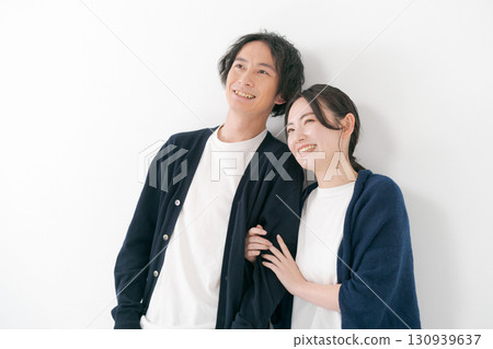 Male and female couple standing side by side Male and female couple standing side by side 130939637