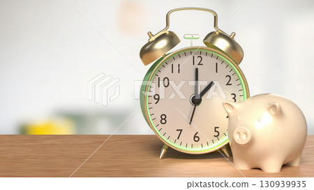 The Clock and Piggy bank  for Saving or Earn concept 3d Rendering. 130939935