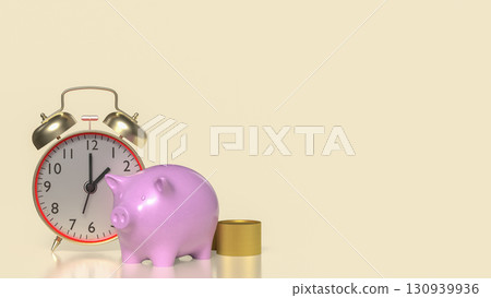 The Clock and Piggy bank for Saving or Earn concept 3d Rendering. The Clock and Piggy bank for Saving or Earn concept 3d Rendering. 130939936