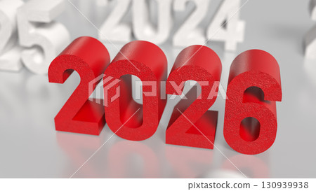 The Red 2026 for New year or celebration concept 3d Rendering. The Red 2026 for New year or celebration concept 3d Rendering. 130939938